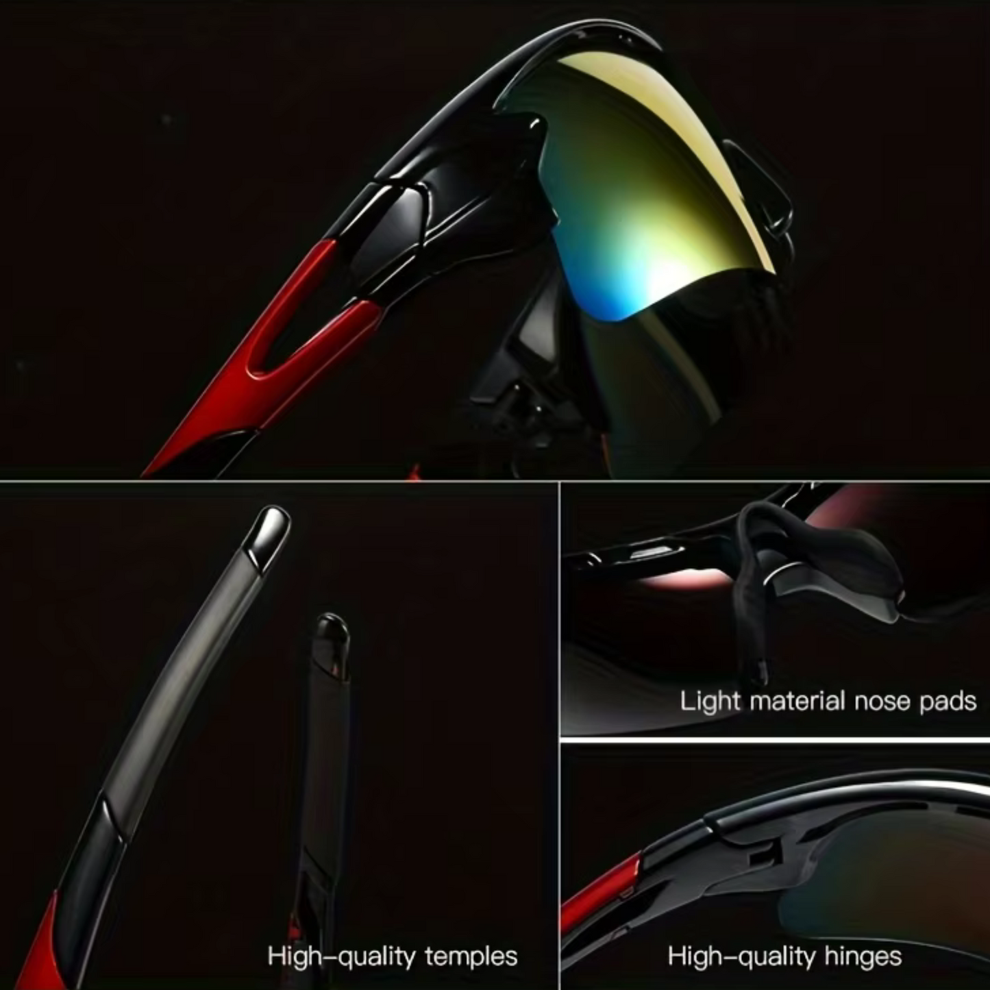 A pair of Sportiq OptiView - Sky Blue professional sport sunglasses with blue reflective lenses and black frame, polarized UV400, polycarbonate frame with TAC lens, displayed on a grass background.
