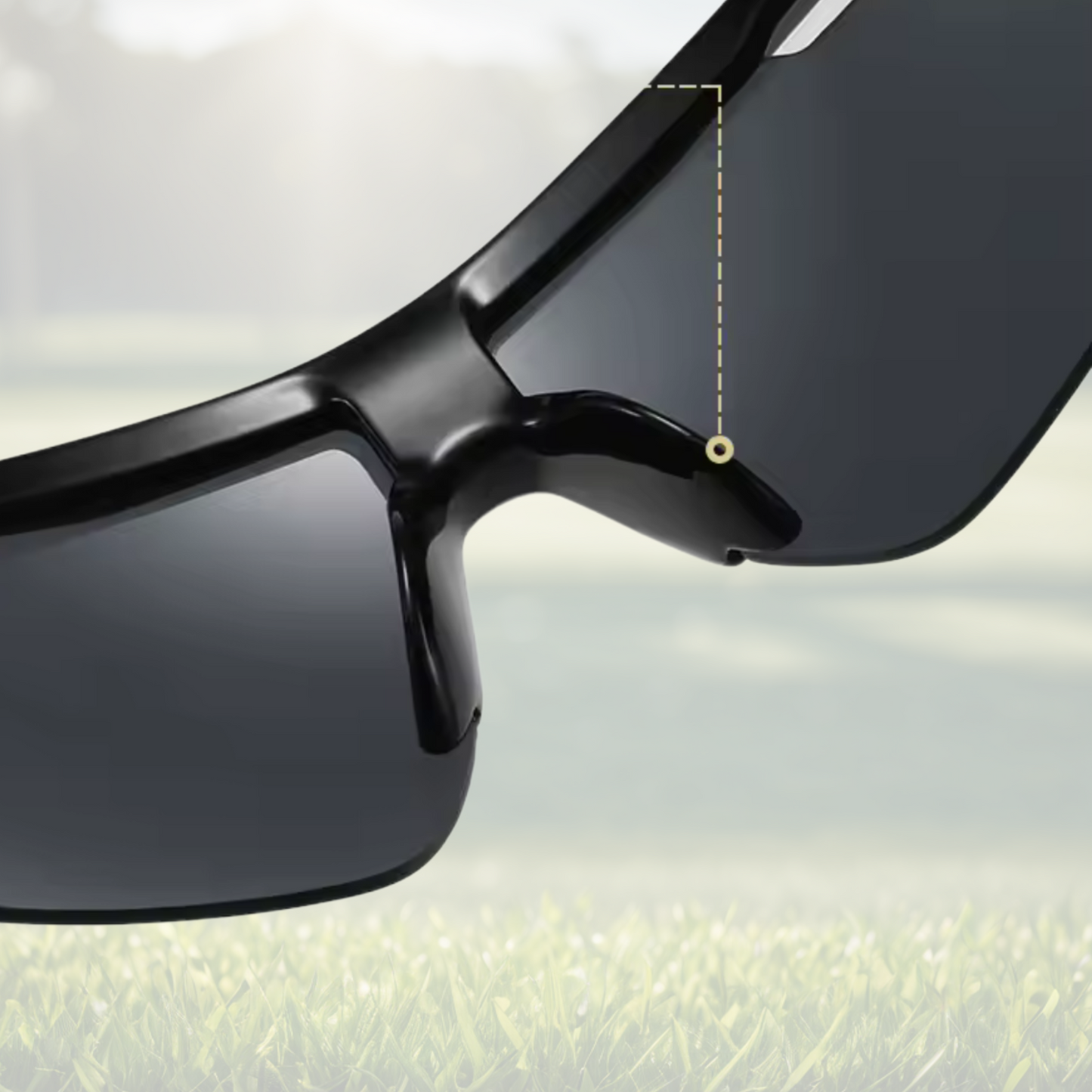 A pair of Sportiq Vector Eclipse performance sunglasses with reflective orange lenses and black frame, UV400, polycarbonate frame with polycarbonate lens, displayed on a grass background.