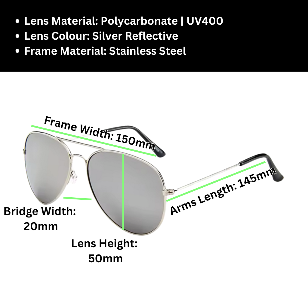 A pair of Sportiq Altitude Glacier professional performance sunglasses with reflective silver lenses and steel frame, UV400 with polycarbonate lens, displayed on a grass background.