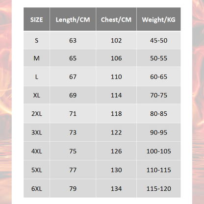 Sizing chat for a Black Sportiq HeatCore Vest, puffer style and weatherproof, wind resistant with electric heated carbon fibre panels. 