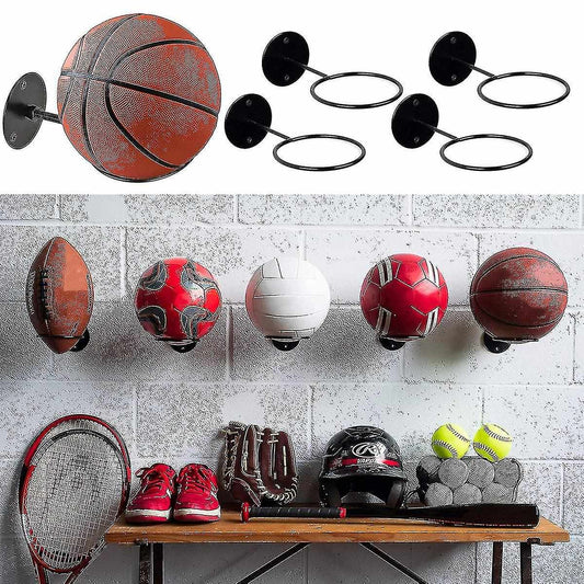 3pcs Wall Mounted Ball Rack Iron Basketball Storage Display Holder Football Rugby Hanging Rack Space Saving - Perfect Black 3pc