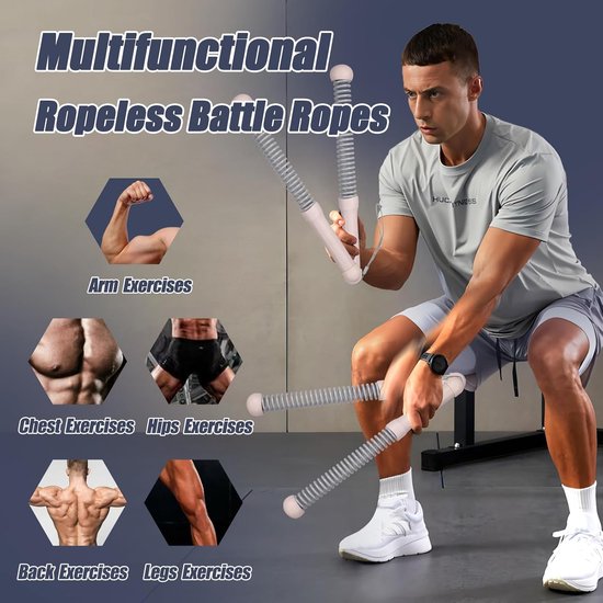 2-Pack Cordless Battle Ropes - Battle Rope - Fitness Rope - Soft Grip - For Home Gym & HIIT - Portable Arm and Core Trainer - Pink