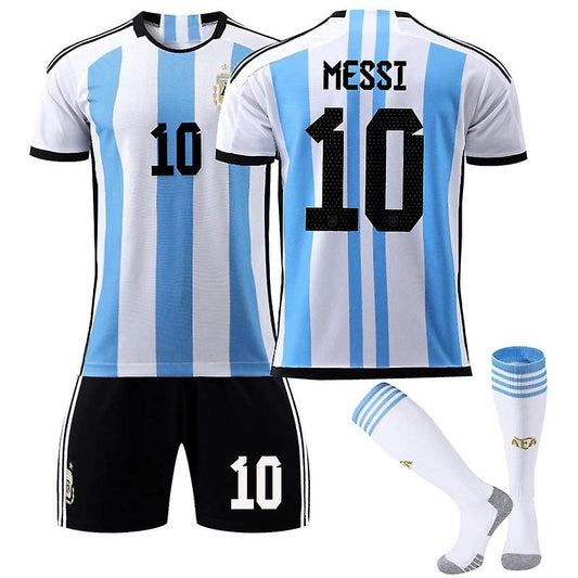 Argentina World Cup Home Jersey for Men Messi #10 Football Shirt T-shirt Shorts Kit Football 3-piece Set for Kids Adults—max Adult XXL\uff08190-200cm\uff09