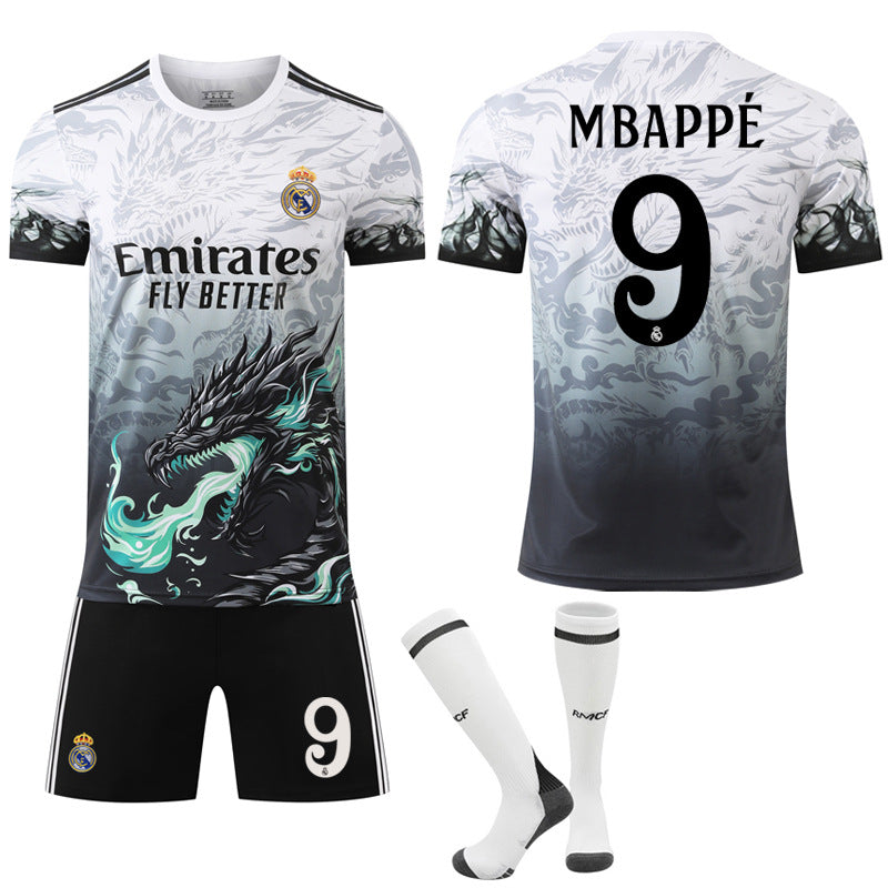 Gos- 2425 Real Madrid Blue Dragon Pattern Special Edition Black Football Shirt 9 MBAPPE 9 MBAPPE 9 MBAPPE #28