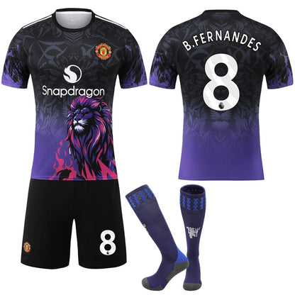 2526 Blue and Purple Lion Pattern Manchester United Special Edition Football Jersey Set - Perfect 8 B.FERNANDES #26 8 B.FERNANDES #26