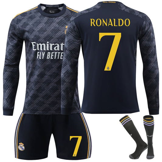 Real Madrid Away Shirt Long Sleeve Kids Football Shirt, Football Kit 23-24 No. 7 Ronaldo No.7 Ronaldo No.7 Ronaldo XL