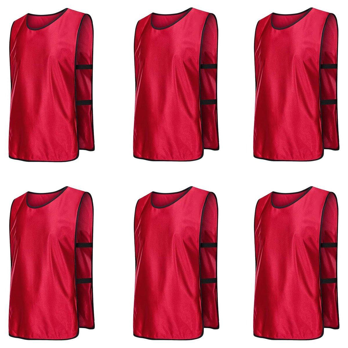 6X Sports Training Bibs Soccer Vests Group Team Bibs Basketball Cricket Football - Red-M