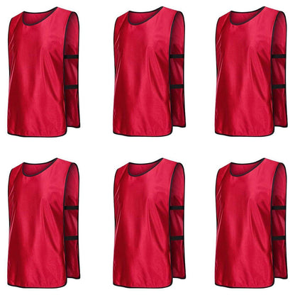 6X Sports Training Bibs Soccer Vests Group Team Bibs Basketball Cricket Football - Red-M