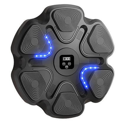 Black 6-Target Sensor Smart Bluetooth Music Boxing Kit with Parent-Child Gloves - Electronic Wall Punch Pad, Drill-Free & Detachable, Screen Counter, USB Rechargeable